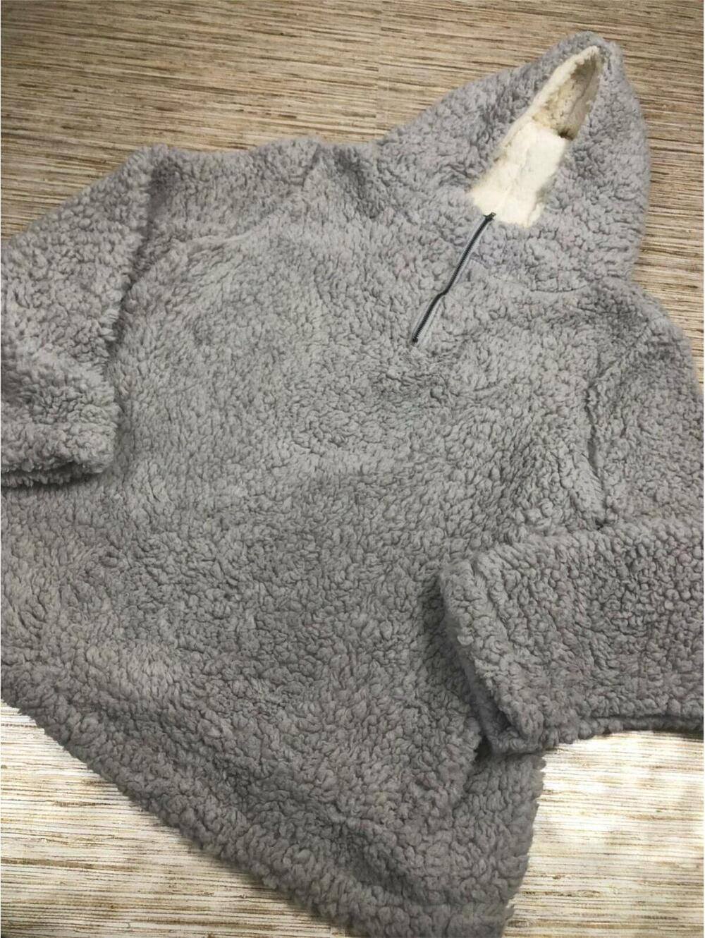 2384 FORGOTTEN GRACE Womens teddy bear pullover Fleece  jacket GRAY size M